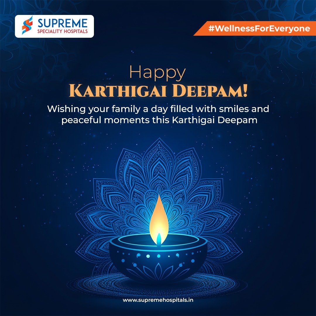 Karthigai Deepam brings a soft glow into every home, reminding us of the warmth that comes from being together. As the lamps shine brighter, may your family feel the calm, the hope, and the gentle joy this day brings. Light a deepam, share a moment, and let the blessings flow into your home.

For any medical support or guidance, we are here for you.
Call us at 044 6745 3535 or visit www.supremehospitals.in

#KarthigaiDeepam #FestivalOfLights #FamilyBlessings #WarmWishes #LightAndLove #PeacefulMoments #SupremeSpecialityHospital