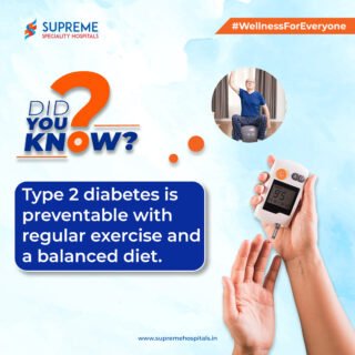 Type 2 diabetes isn’t just something that happens for many people; it can be prevented with small, steady lifestyle choices. A balanced plate, a daily walk, staying active, and making mindful food decisions can go a long way in protecting your health. Your future self will thank you for every healthy step you take today. Prevention really is power.

📞 Call us: 044 6745 3535
🌐 Visit: www.supremehospitals.in

#DiabetesAwareness #PreventType2Diabetes #HealthyLiving #StayActive #EatSmart #SupremeHospitals